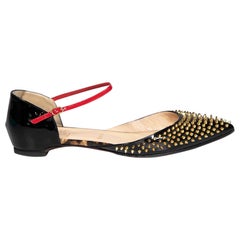 Christian Louboutin Black Patent Baila Spike Flats Size IT 39.5