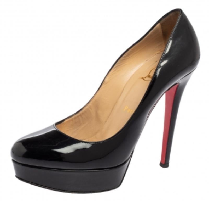 Every flawless design of Christian Louboutin, like this pair of Bianca pumps, celebrates femininity in the most creative way. Crafted from black patent leather, its glossy upper is balanced on 13cm sleek heels and platforms. The signature