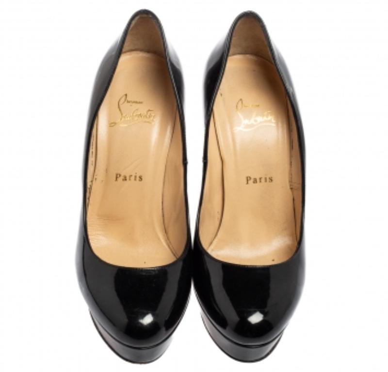 Women's Christian Louboutin Black Patent Bianca Platform Pumps Size 38.5 For Sale