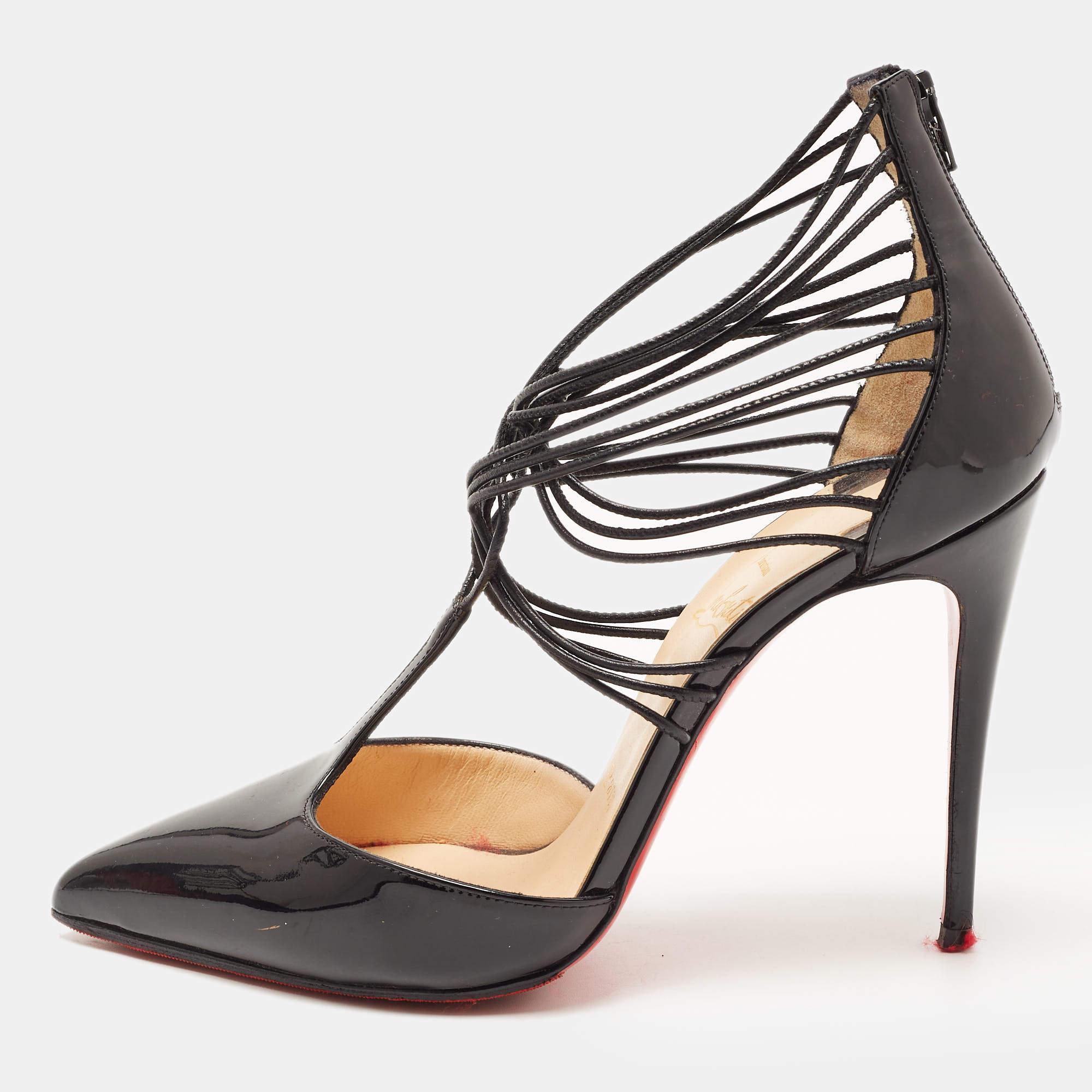 Women's Christian Louboutin Black Patent Confusa Sandals Size 36 For Sale