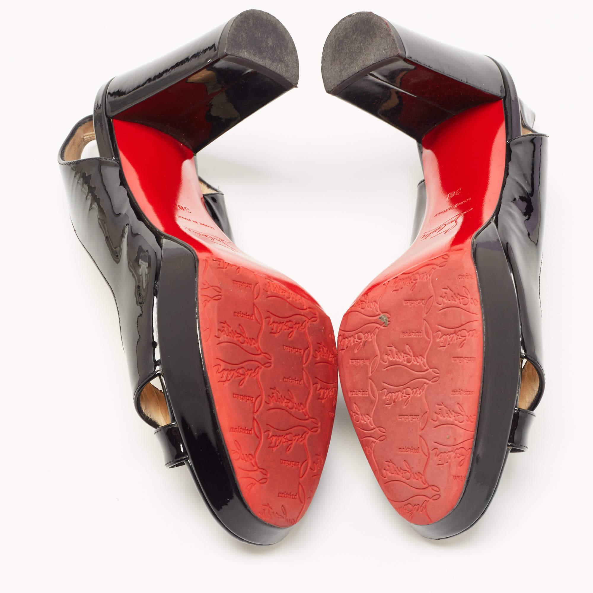Christian Louboutin Black Patent Crisscross Slingback Sandals Size 38 For Sale 2