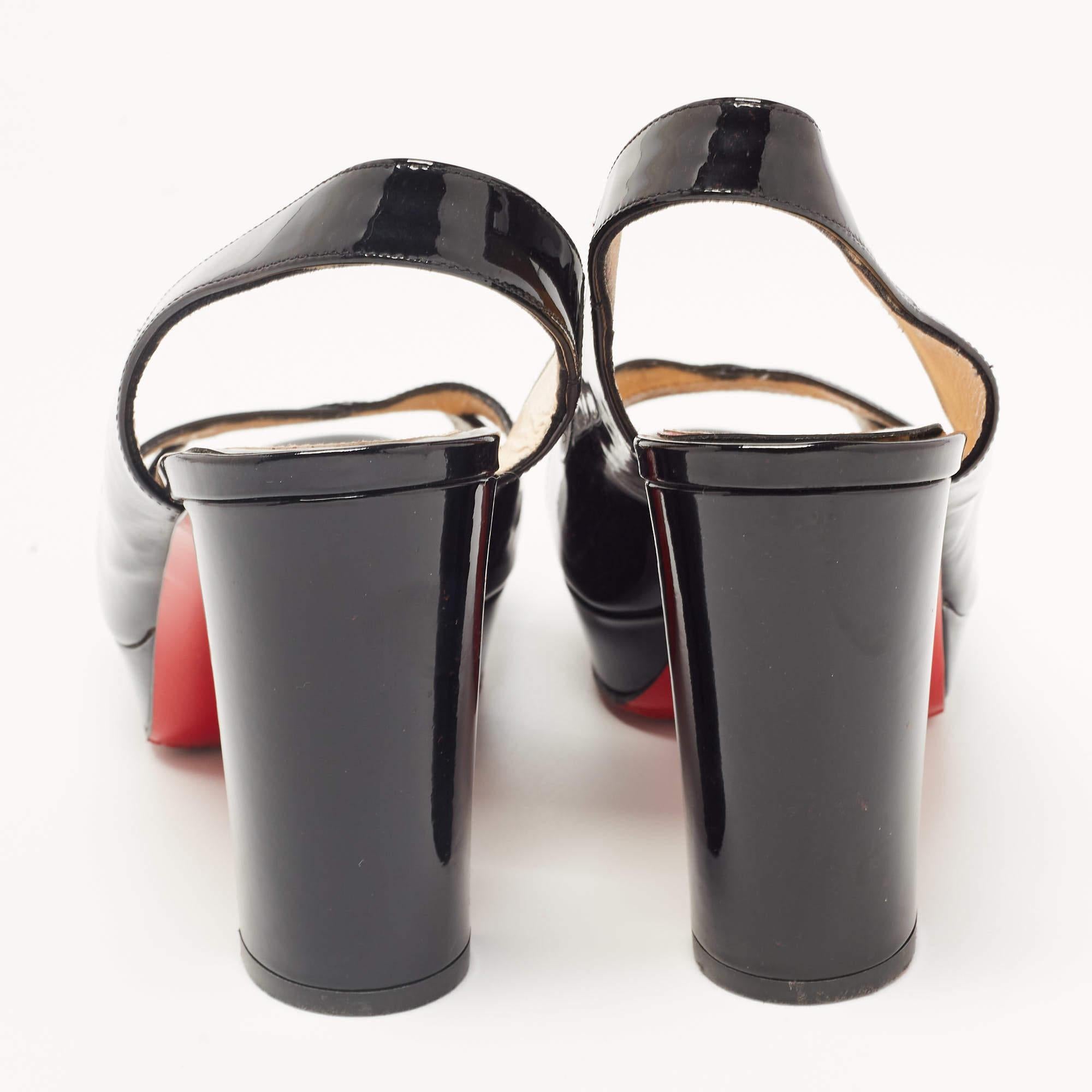 Christian Louboutin Black Patent Crisscross Slingback Sandals Size 38 For Sale 3