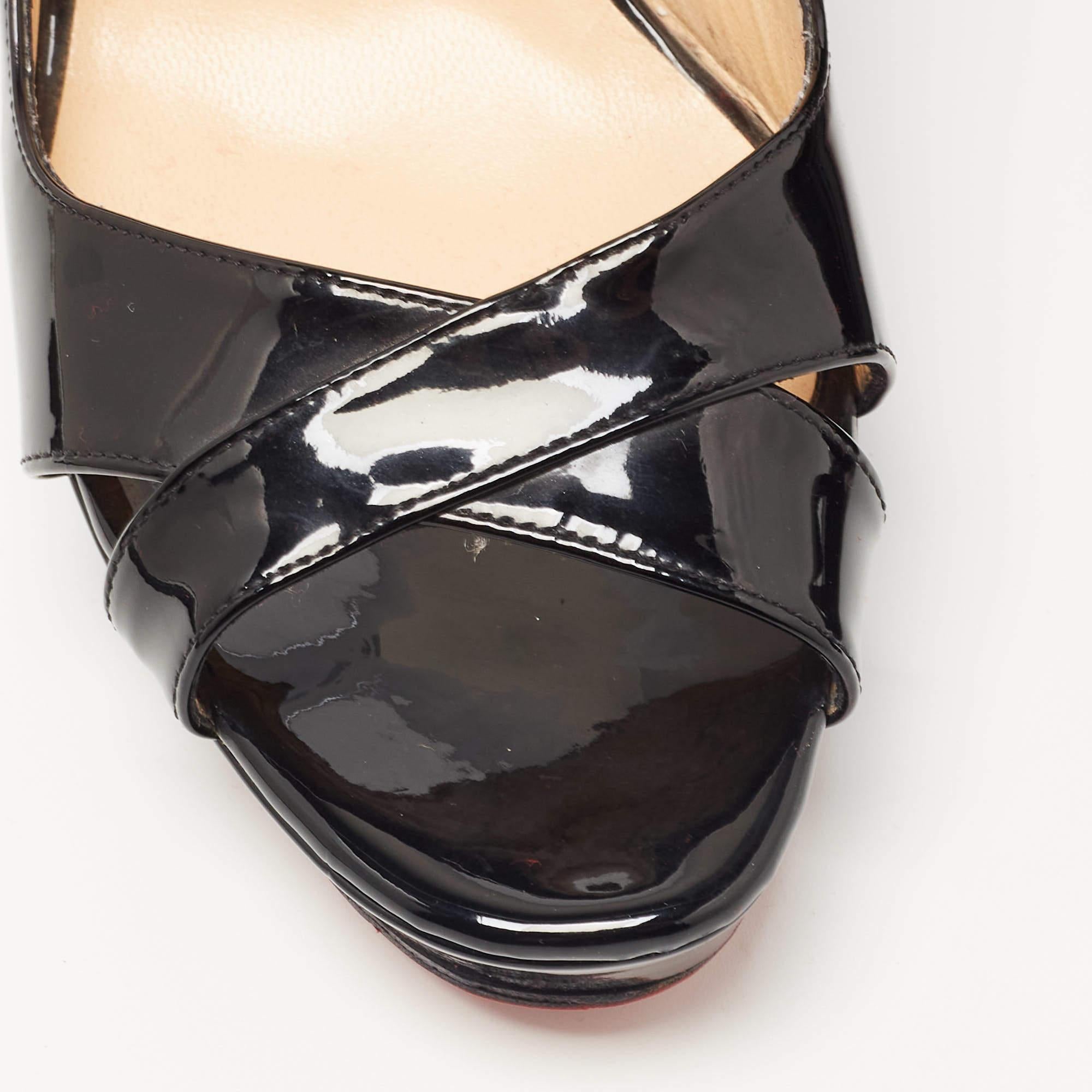 Christian Louboutin Black Patent Crisscross Slingback Sandals Size 38 For Sale 4