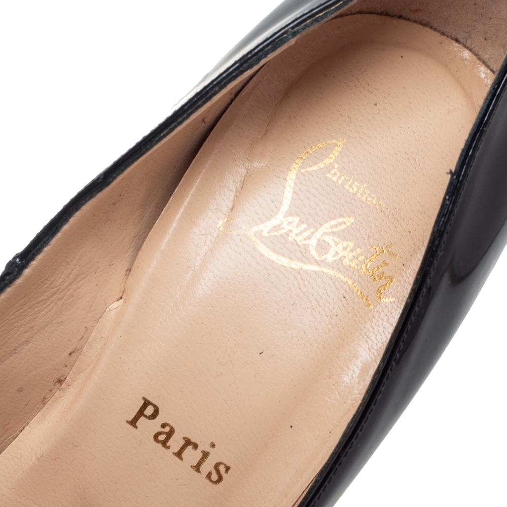 Christian Louboutin Brevetto Nero Daffodile Peep Toe Platform Pumps Taglia 38 In condizioni buone a Dubai, Al Qouz 2