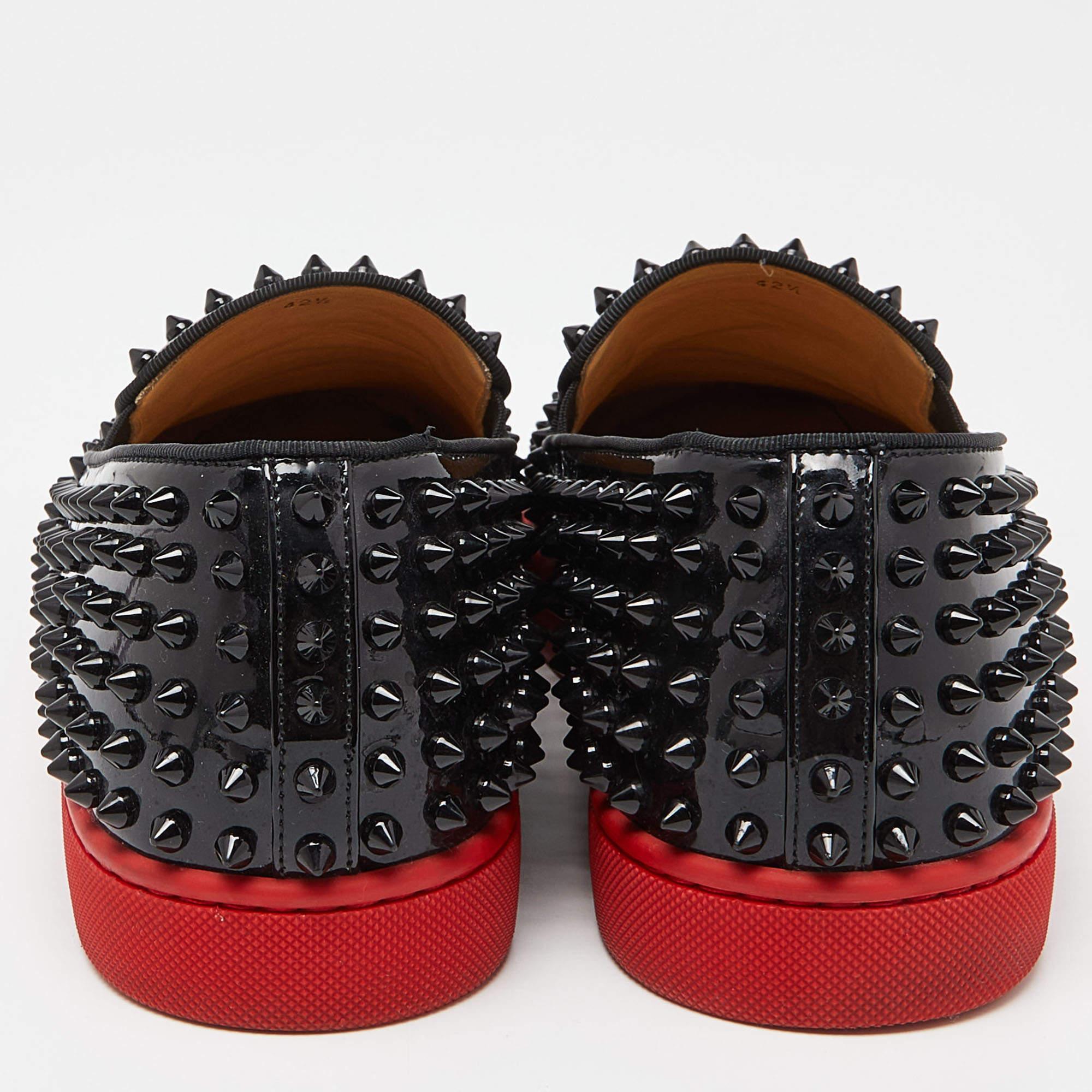 Christian Louboutin Black Patent Denim Roller Boat Spike Sneakers Size 42.5 2