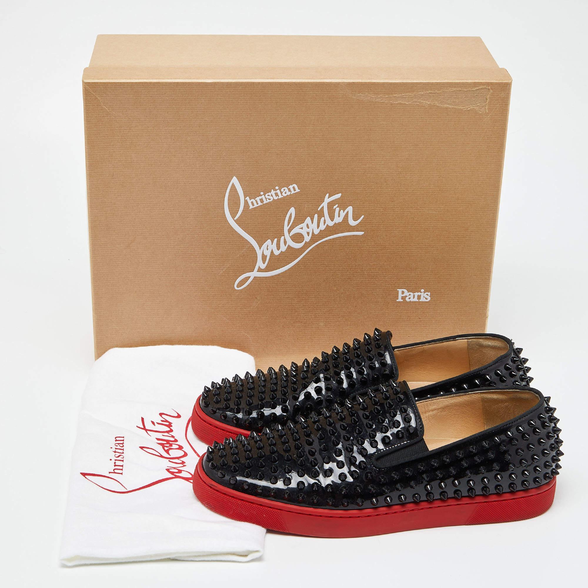 Christian Louboutin Black Patent Denim Roller Boat Spike Sneakers Size 42.5 5