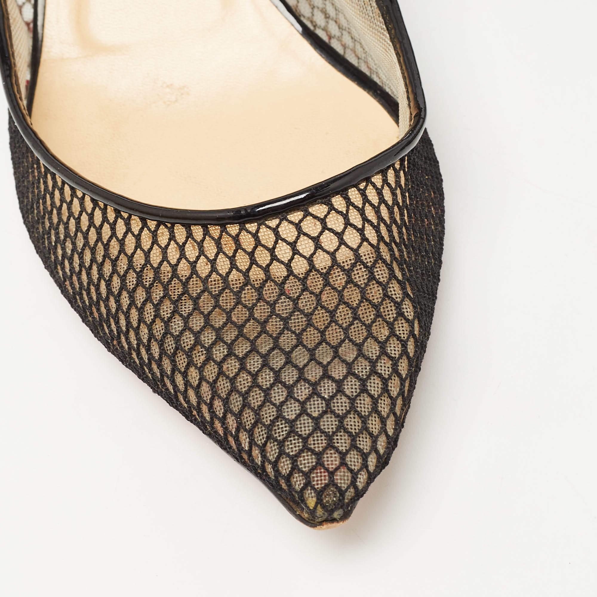 Christian Louboutin Black Patent Follies Resille Pumps Size 37.5 For Sale 4