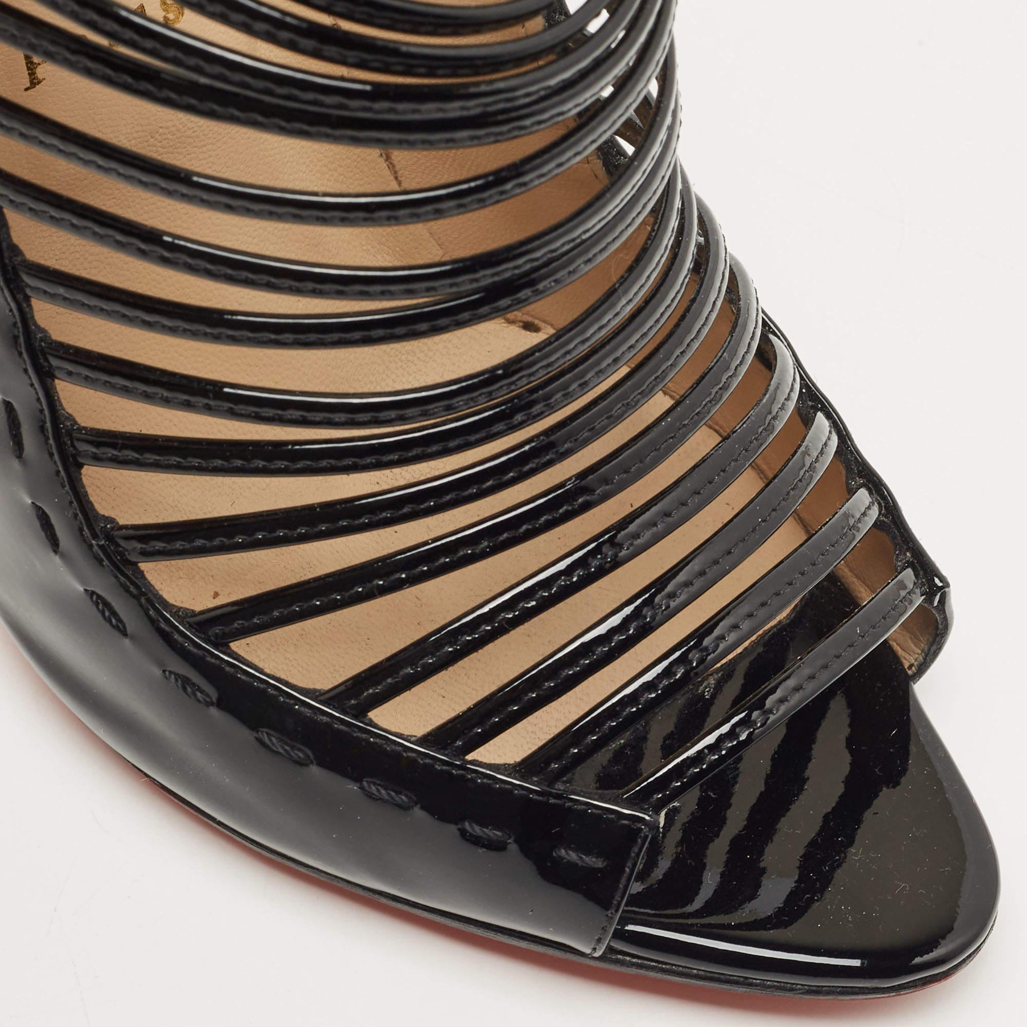 Christian Louboutin Black Patent Gortik Cage Ankle Boots Size 40 1