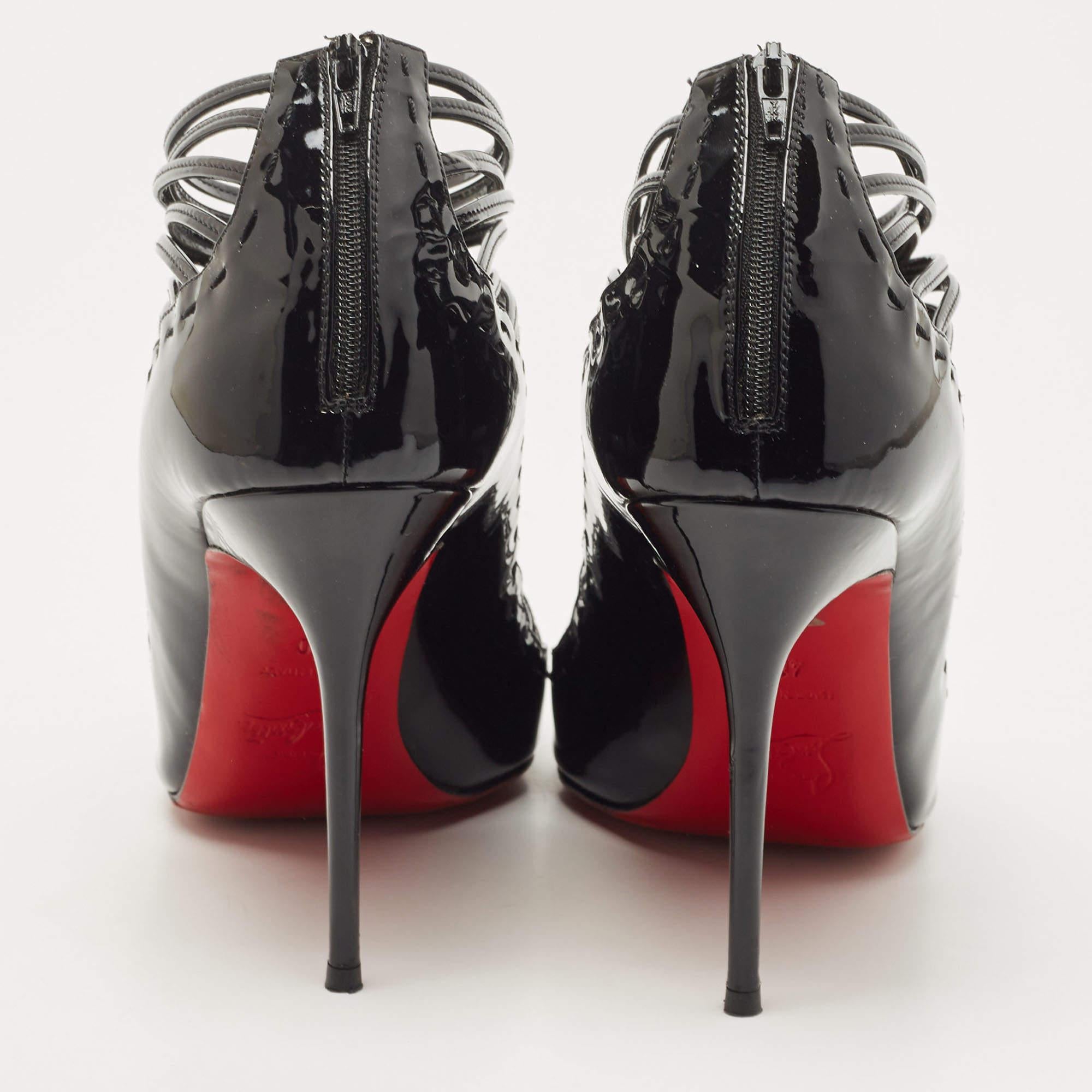 Christian Louboutin Black Patent Gortik Cage Ankle Boots Size 40 3