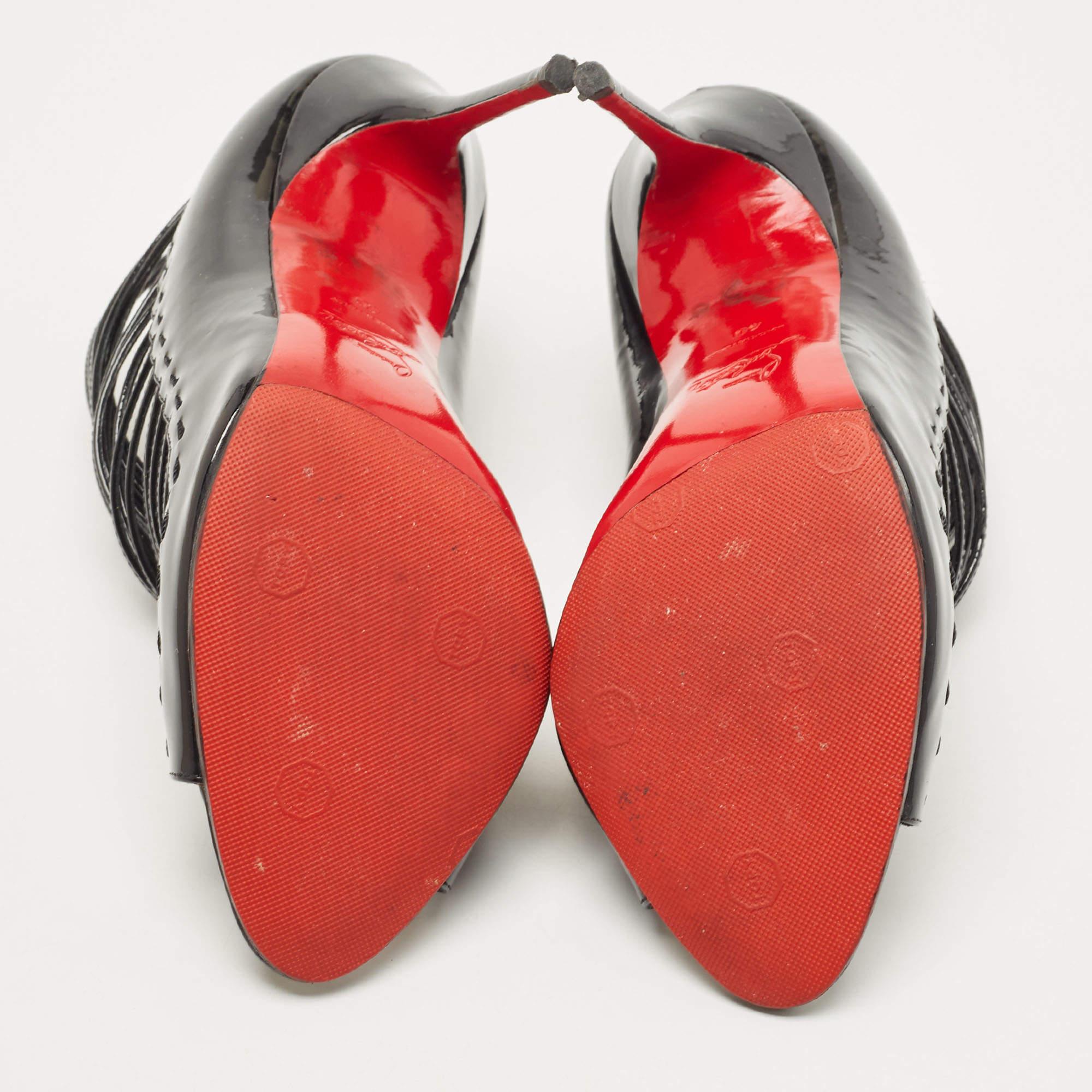Christian Louboutin Black Patent Gortik Cage Ankle Boots Size 40 4