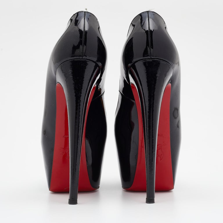 Christian Louboutin Black Patent Leather Lady Peep Toe Platform Size 37  Pumps