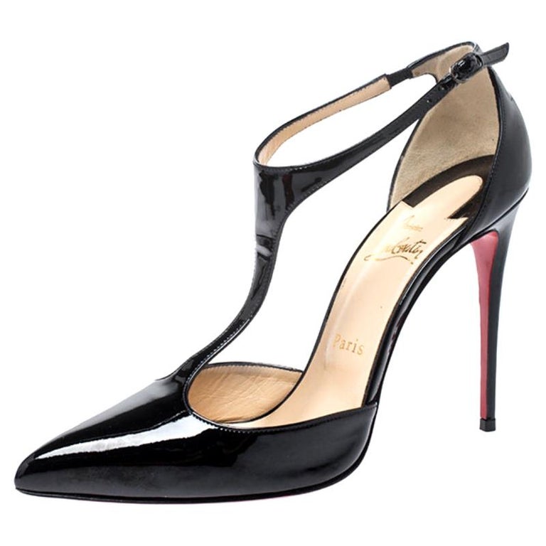 Christian Louboutin Black Patent J String T Strap Pumps Size 39 For Sale at  1stDibs