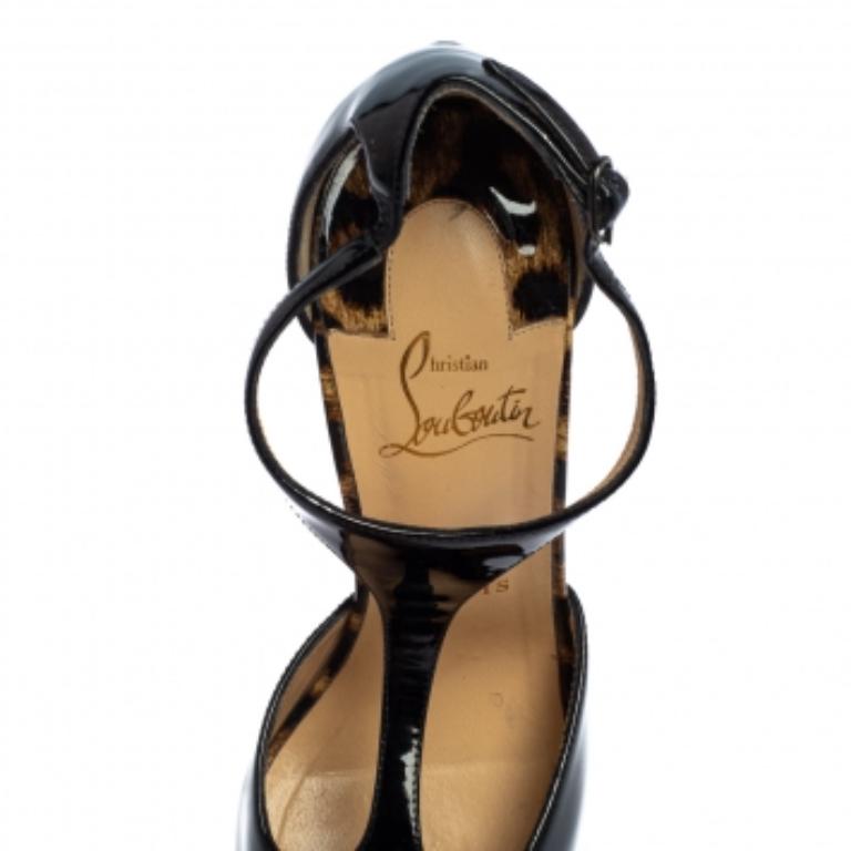Christian Louboutin Black Patent Jilopa T Strap Platform Sandals Size 37.5 For Sale 3