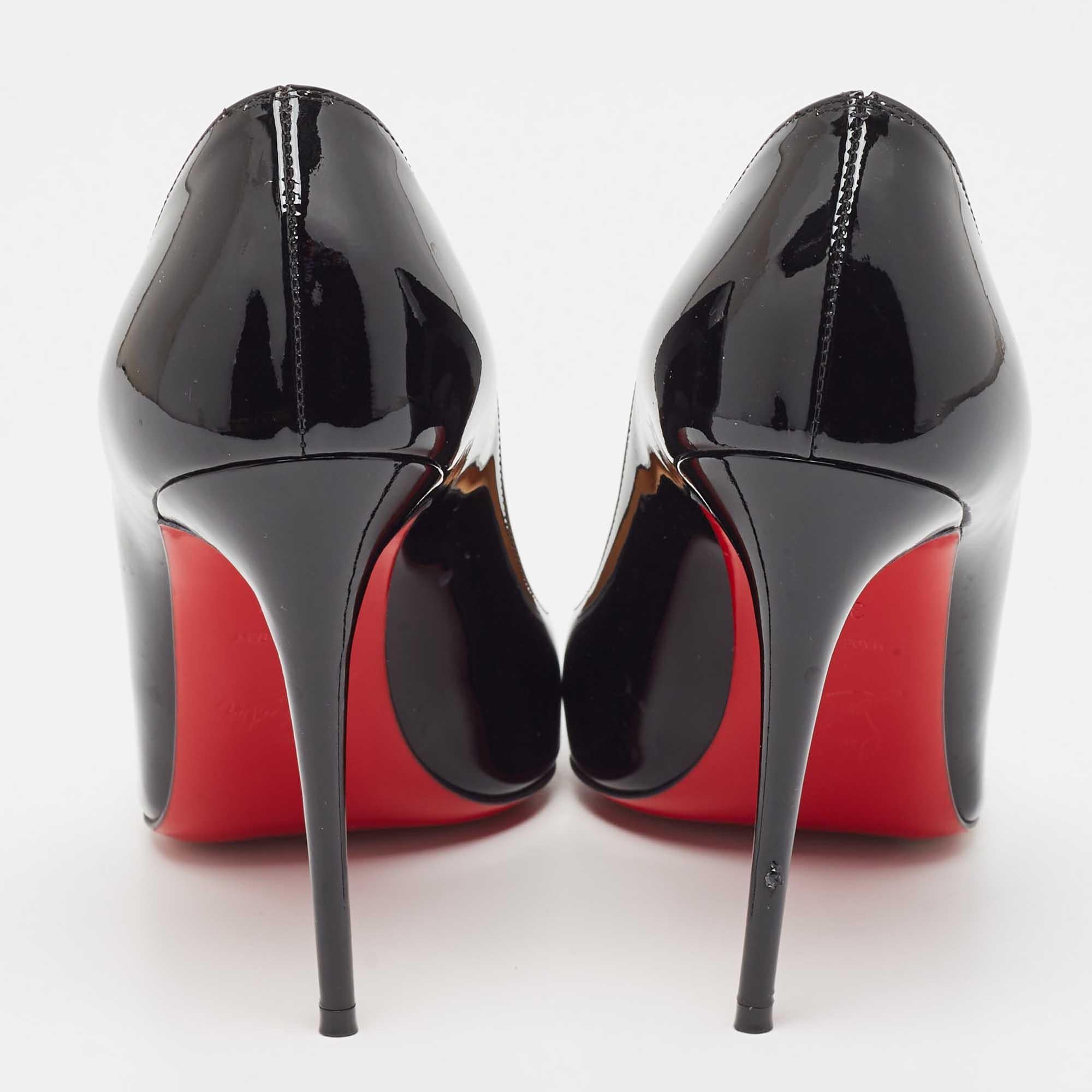 Women's Christian Louboutin Black Patent Kate Pumps Size 37.5 For Sale