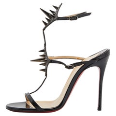 Christian Louboutin Schwarze Lack Lady Max Spike Knöchelriemen-Sandalen Größe 37