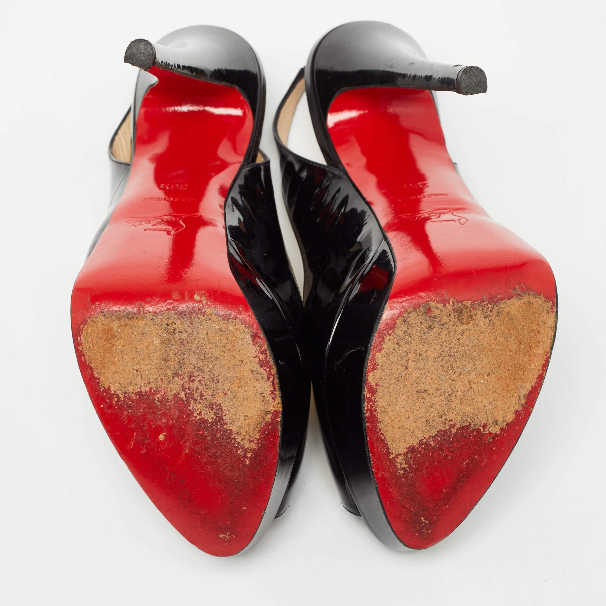 Christian Louboutin Black Patent Lady Peep Slingback Sandals Size 36.5 For Sale 6