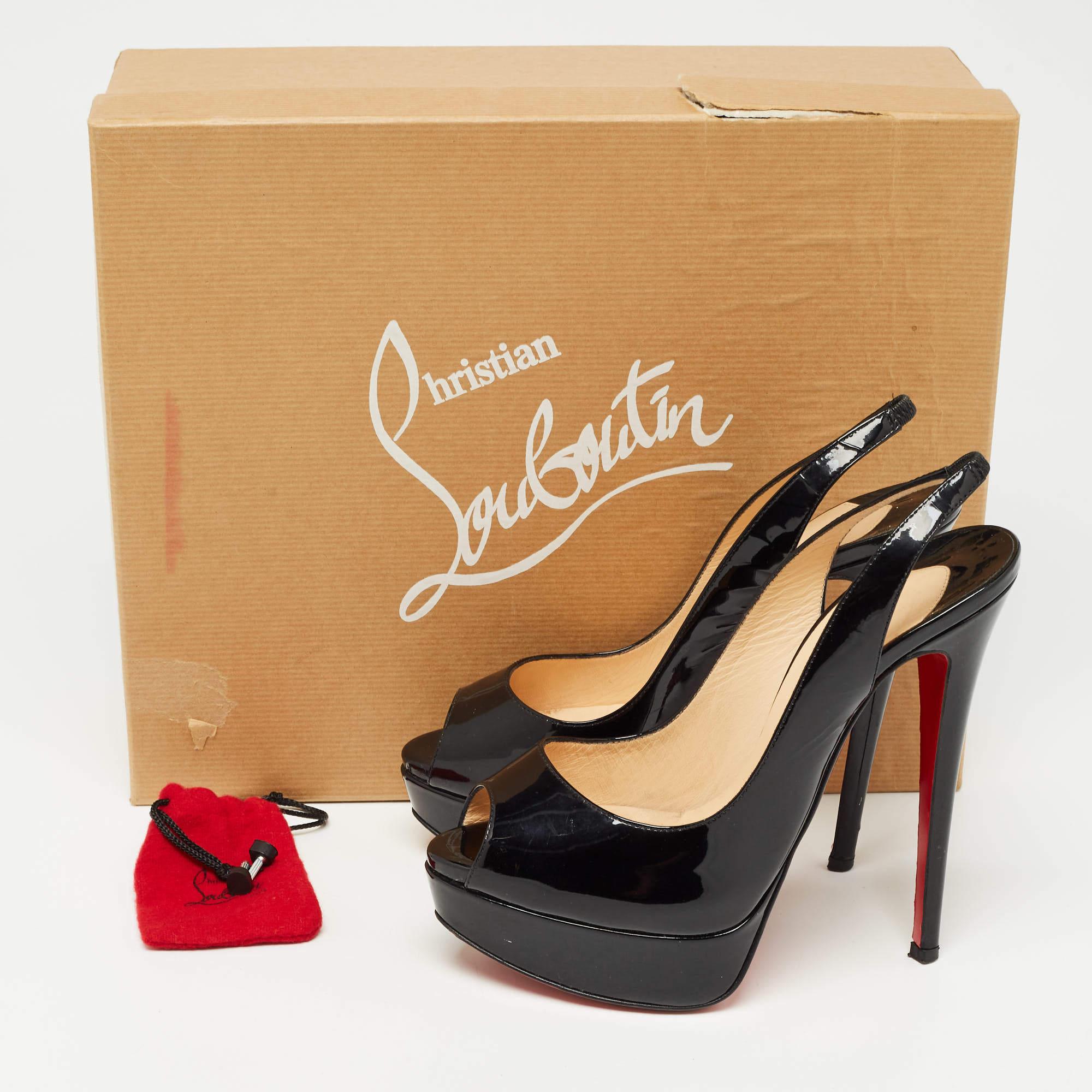 Christian Louboutin Black Patent Lady Peep Slingback Sandals Size 36.5 4