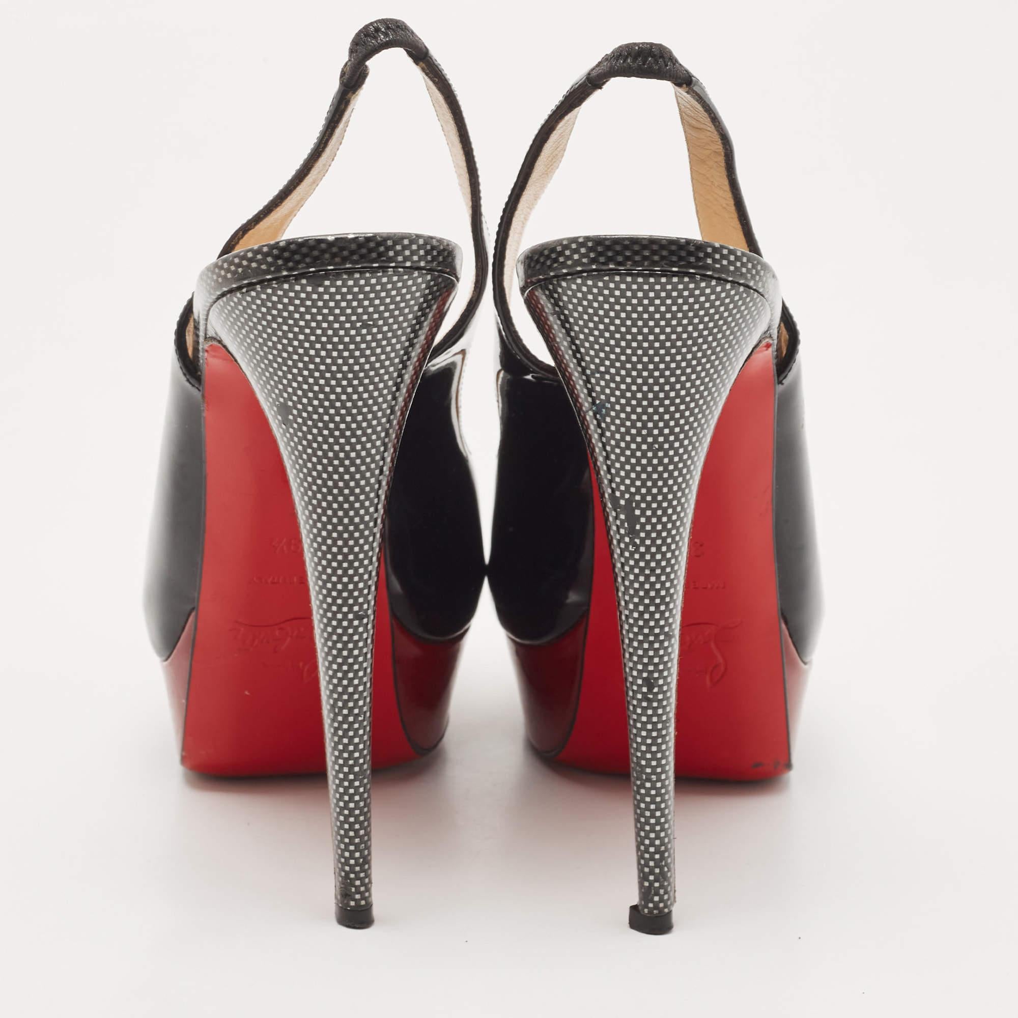 Christian Louboutin Black Patent Lady Peep Slingback Sandals Size 39.5 For Sale 1