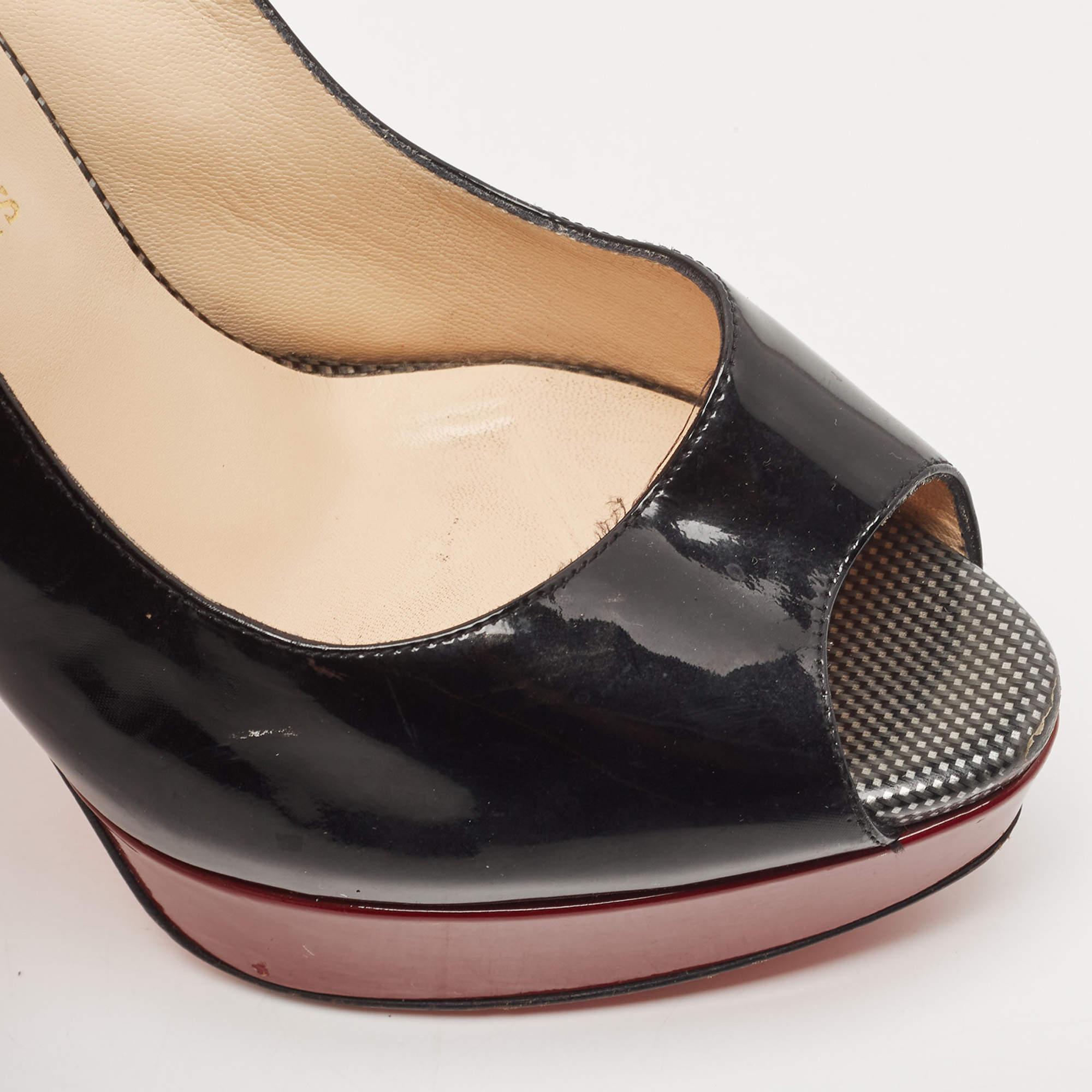 Christian Louboutin Black Patent Lady Peep Slingback Sandals Size 39.5 For Sale 2