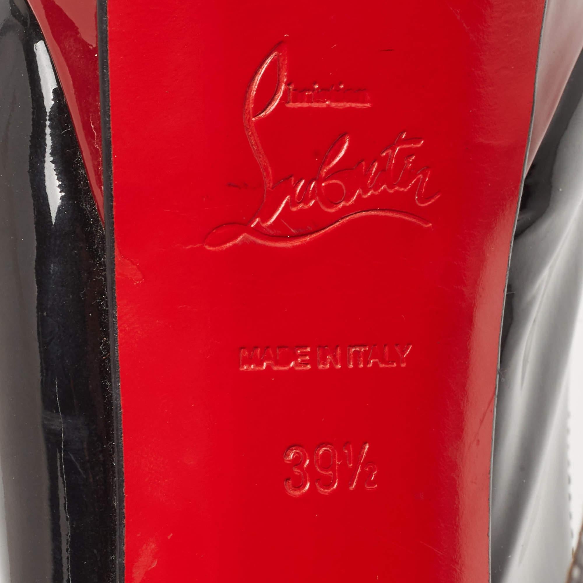 Christian Louboutin Black Patent Lady Peep Slingback Sandals Size 39.5 For Sale 4
