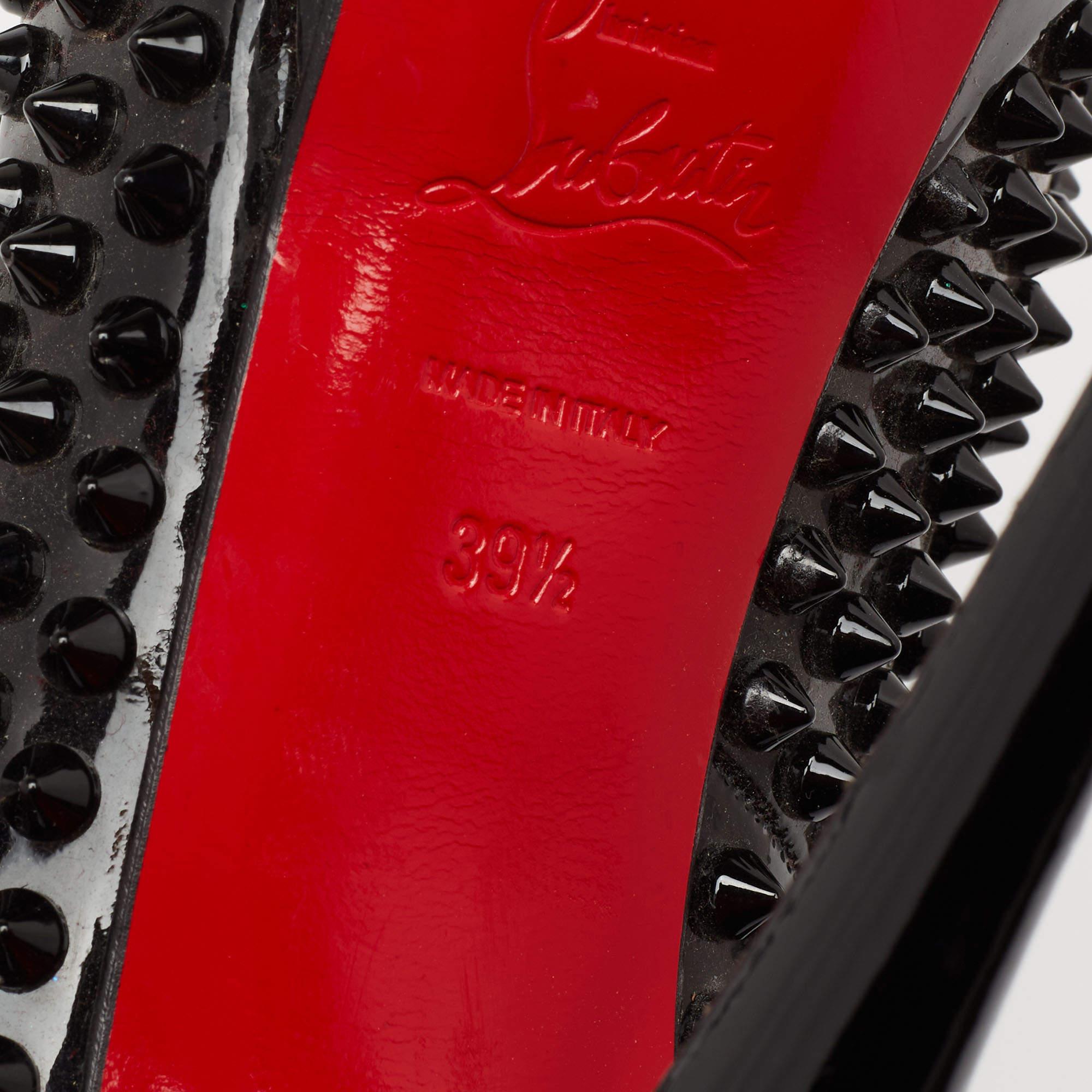 Christian Louboutin Black Patent Lady Peep Spikes Platform Pumps Size 39.5 For Sale 3