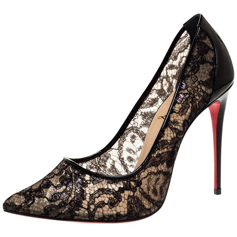Christian Louboutin Black Patent Leather And Lace Follies Pumps Size 38 ...