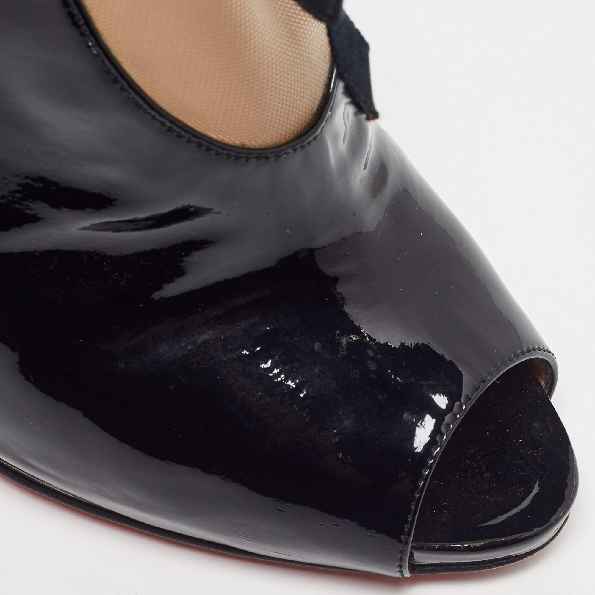 Christian Louboutin Black Patent Leather and Mesh Ankle Booties  For Sale 2