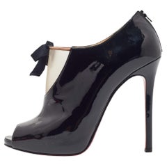 Christian Louboutin Black Patent Leather and Mesh Ankle Booties 