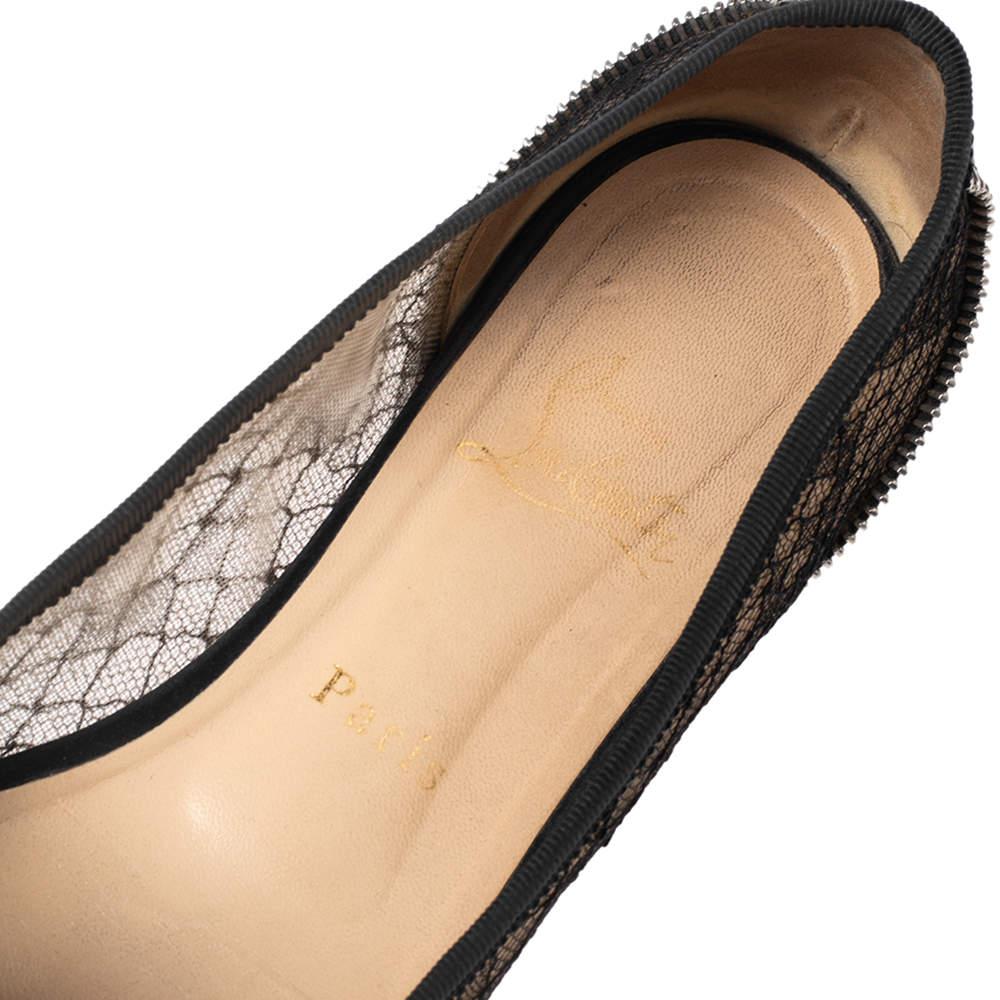 Christian Louboutin Black Patent Leather And Mesh Spike Ballet Flats Size 39 1