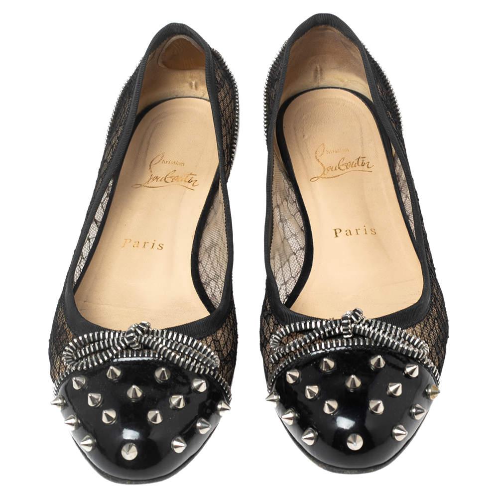 Christian Louboutin Black Patent Leather And Mesh Spike Ballet Flats Size 39 2
