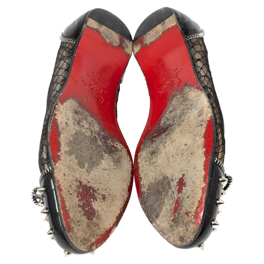 Christian Louboutin Black Patent Leather And Mesh Spike Ballet Flats Size 39 3