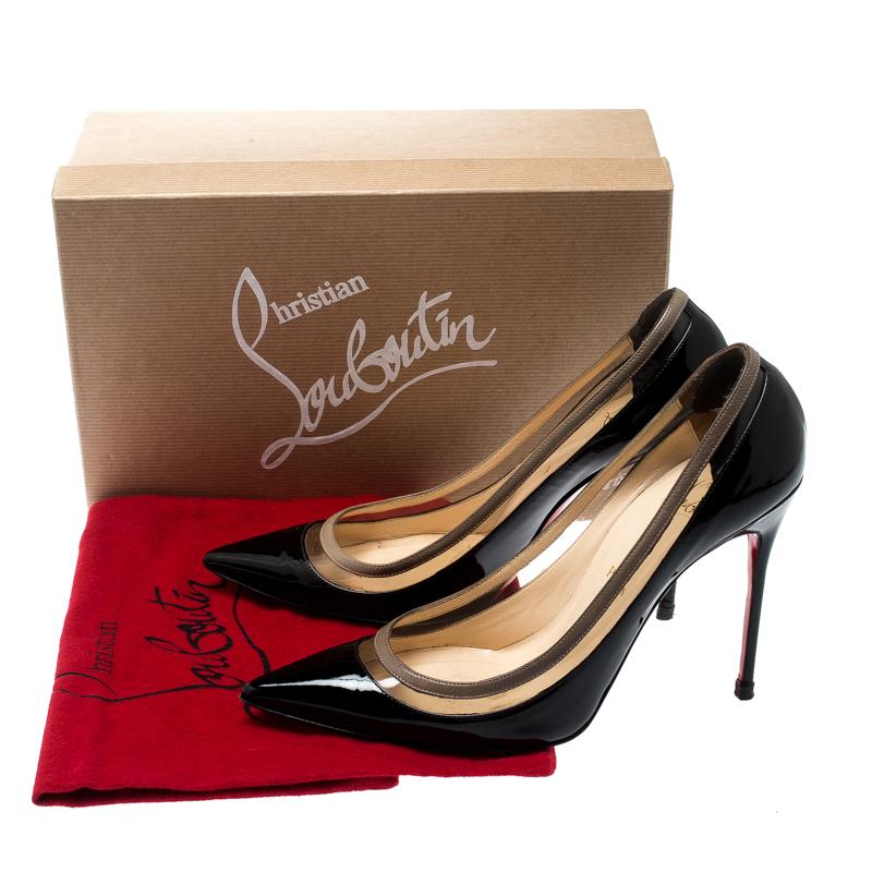 Christian Louboutin Black Patent Leather and PVC Paulina Pointed Toe Pumps Size  In Good Condition In Dubai, Al Qouz 2