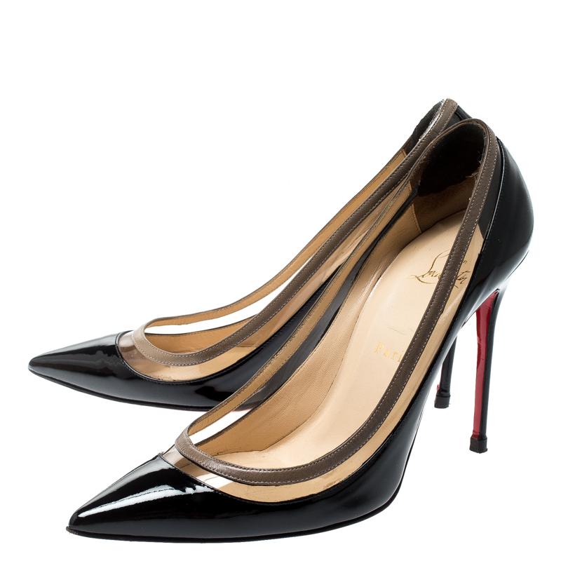 Christian Louboutin Black Patent Leather and PVC Paulina Pointed Toe Pumps Size  2