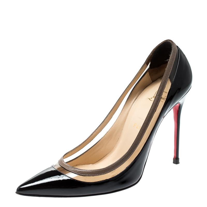 Christian Louboutin Black Patent Leather and PVC Paulina Pointed Toe Pumps Size  3
