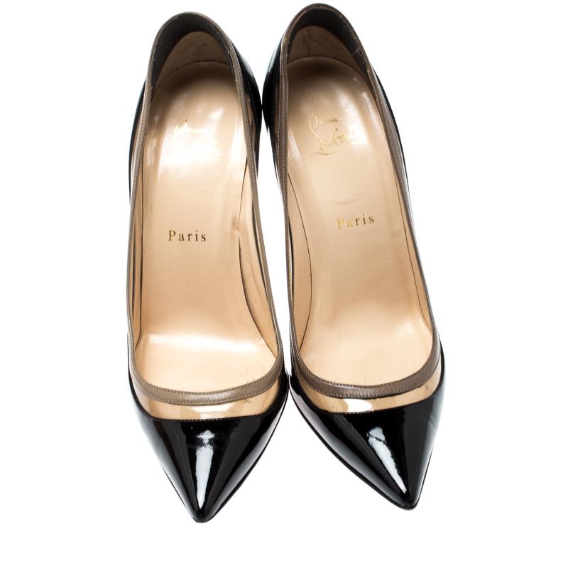Christian Louboutin Black Patent Leather and PVC Paulina Pointed Toe Pumps Size  4