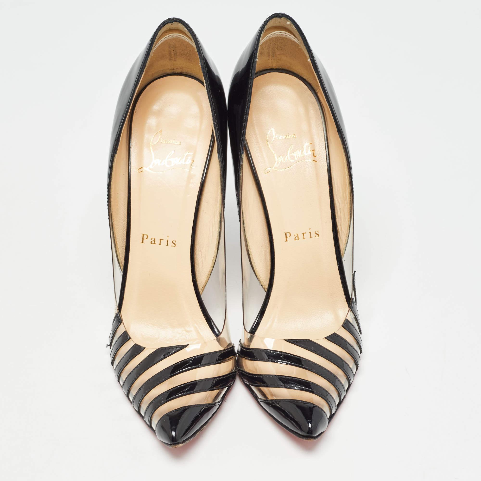 Christian Louboutin Black Patent Leather and PVC Pivichic Pumps Size 35.5 In Good Condition In Dubai, Al Qouz 2