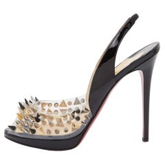 Christian Louboutin Black Patent Leather and PVC Spikes Peep Toe Platform 