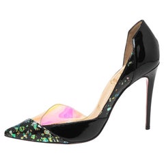 Christian Louboutin Black Patent Leather and PVC Tac Clac D'orsay Pumps Size 36.