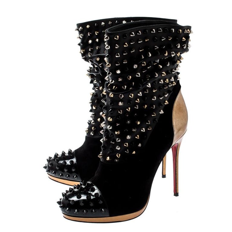 Christian Louboutin Black Patent Leather And Spike Wars Ankle Boots ...