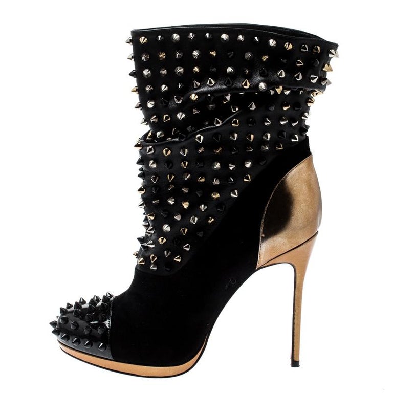 Christian Louboutin Black Patent Leather And Spike Wars Ankle Boots ...