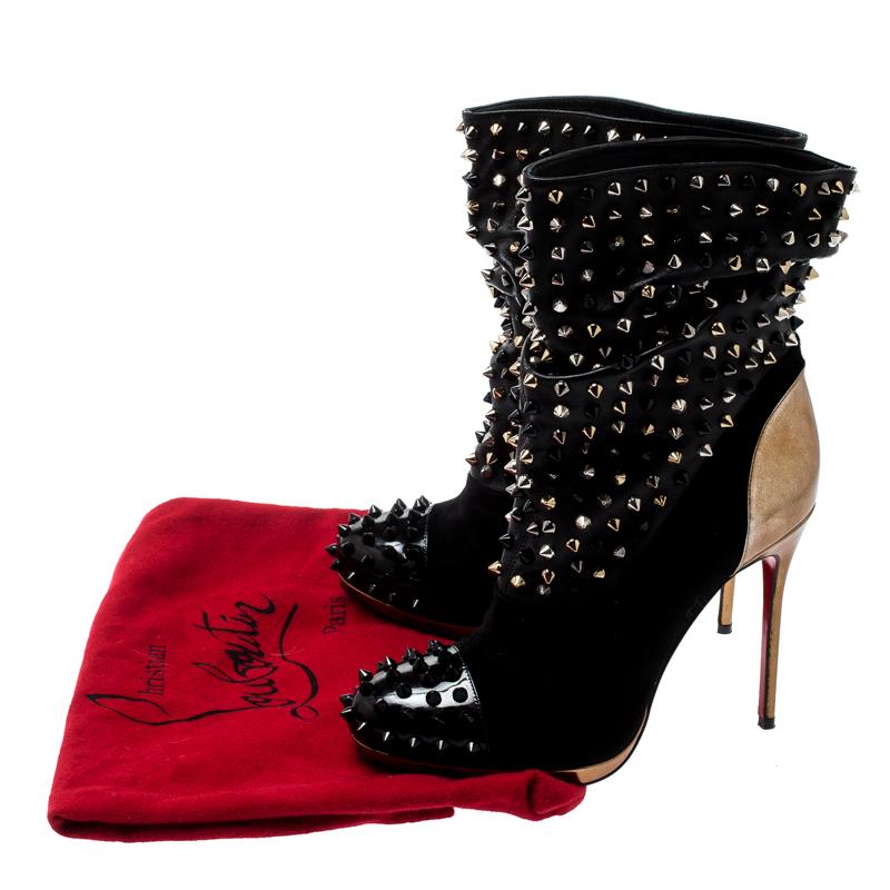 Christian Louboutin Black Patent Leather And Spike Wars Ankle Boots Size 37.5 1