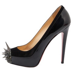 Christian Louboutin Black Patent Leather and Suede Asteroid Platform Pumps Size 