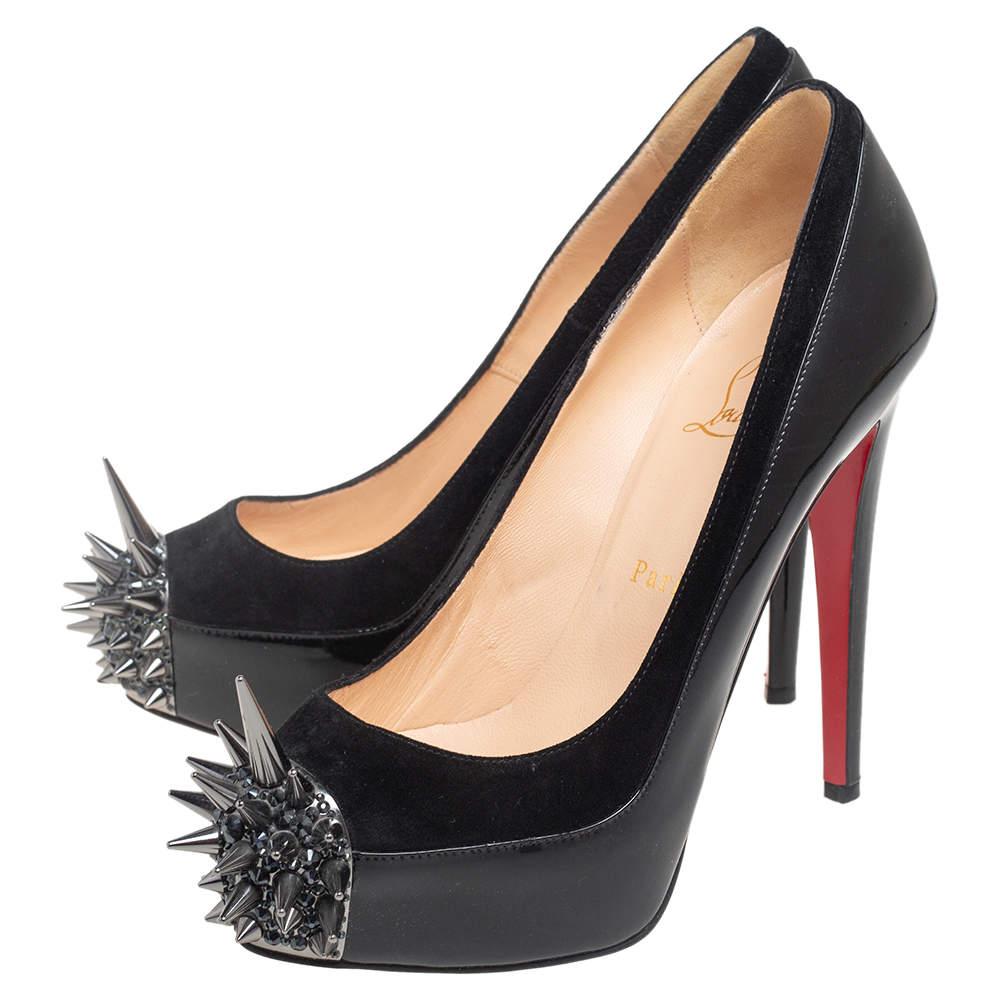 Christian Louboutin Black Patent Leather and Suede Asteroid Spikes Pumps Size 37 For Sale 1