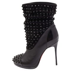 Christian Louboutin Black Patent Leather and Suede Spike Wars Ankle Boots 