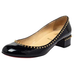 Christian Louboutin Black Patent Leather Anjalina Spike Pumps Size 40