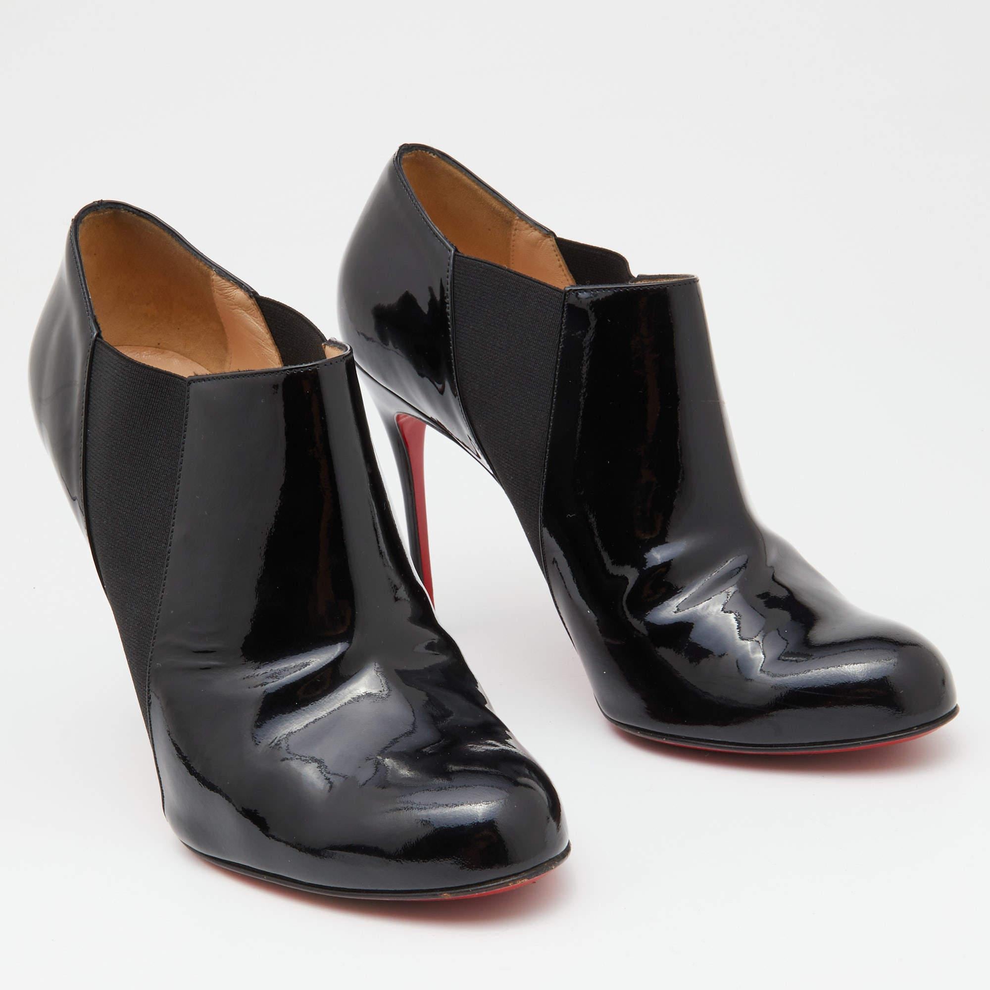 Christian Louboutin Black Patent Leather Ankle Length Boots Size 40 In Fair Condition In Dubai, Al Qouz 2