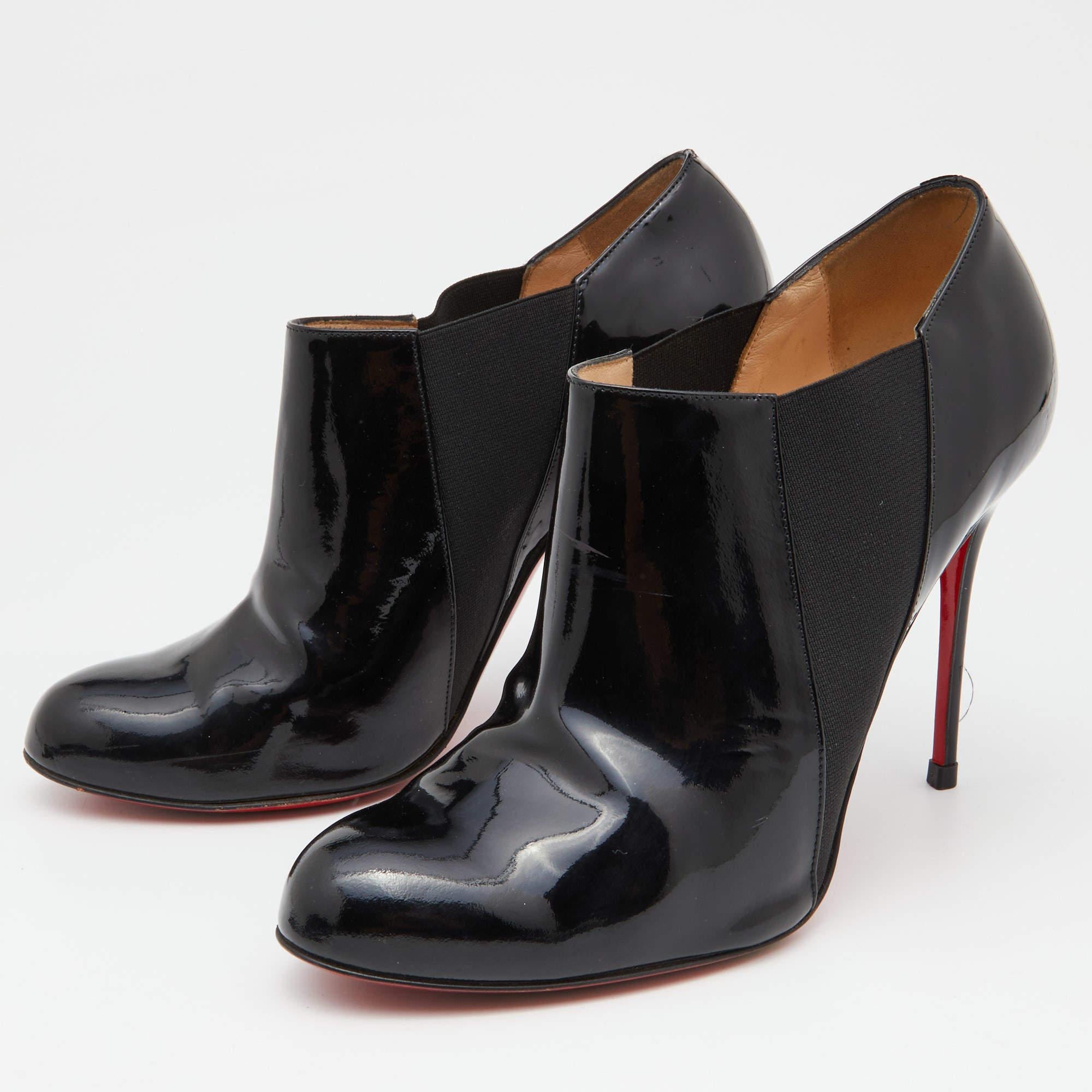 Christian Louboutin Black Patent Leather Ankle Length Boots Size 40 1