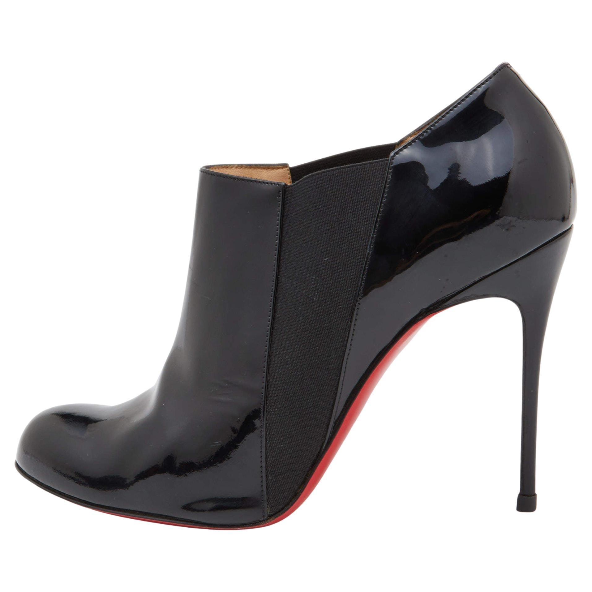 Christian Louboutin Black Patent Leather Ankle Length Boots Size 40