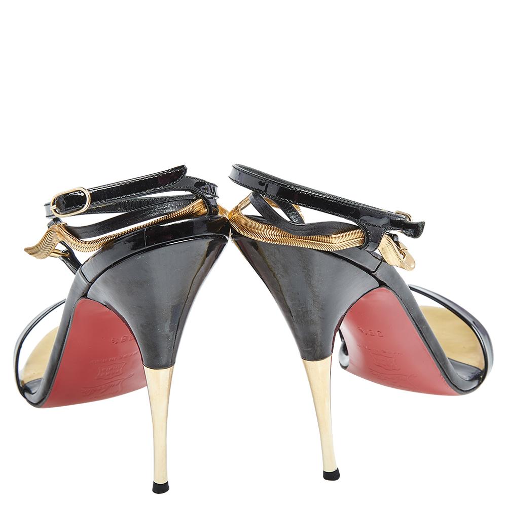 Christian Louboutin Black Patent Leather Ankle Strap Sandals Size 38.5 In Good Condition In Dubai, Al Qouz 2