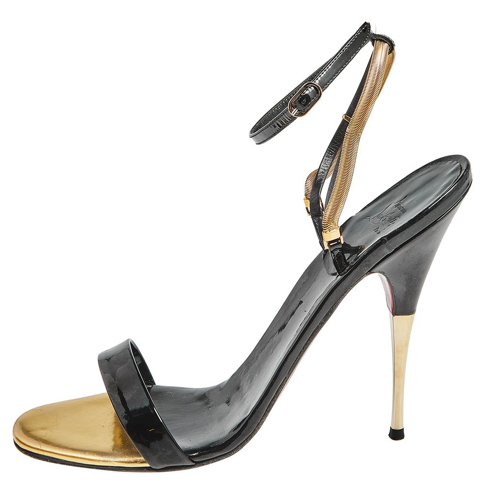 Christian Louboutin Black Patent Leather Ankle Strap Sandals Size 38.5 1
